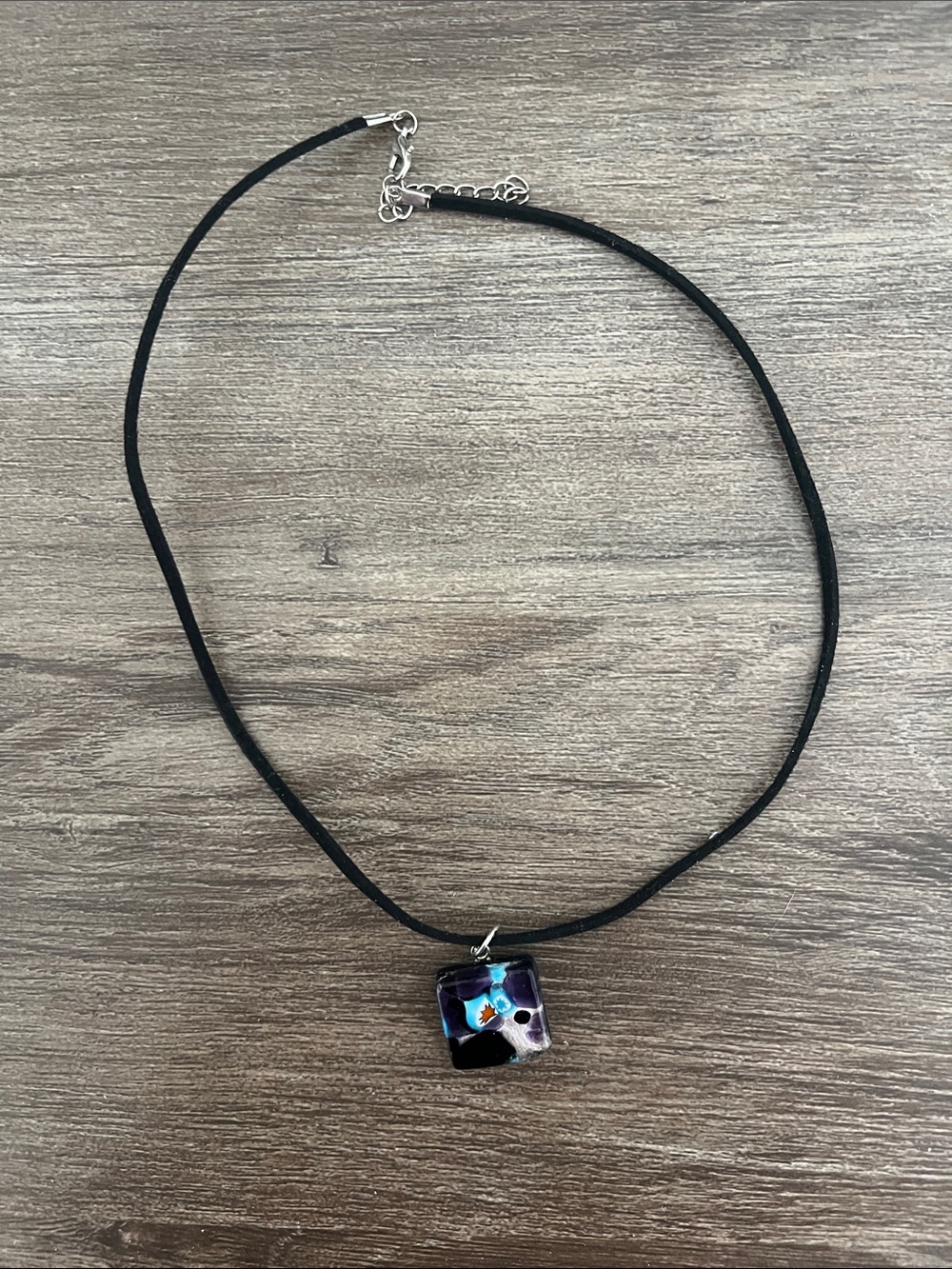 Murano Italian Purple & Blue Glass Cube Pendant Necklace - Picture 2 of 3